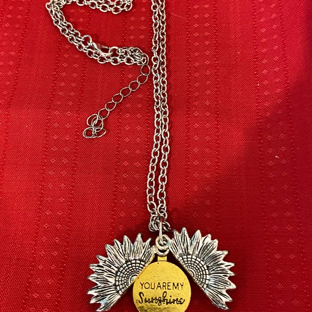 Silver and Gold Sunflower “you are my sunshine”Pendant Necklace